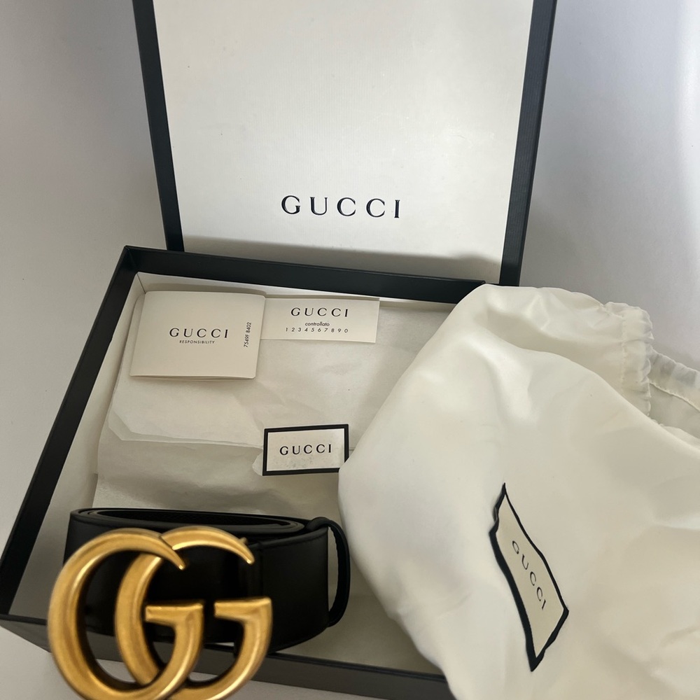 Gucci Black Belt with Gold GG Buckle